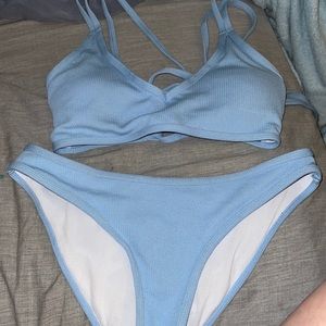 Shein Light Blue Ribbed Bikini, size medium